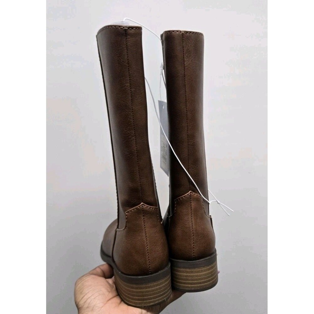 Cat & Jack Girls' Sade Stove Pipe Boots Brown Slip On Size 1 - Picture 5 of 5